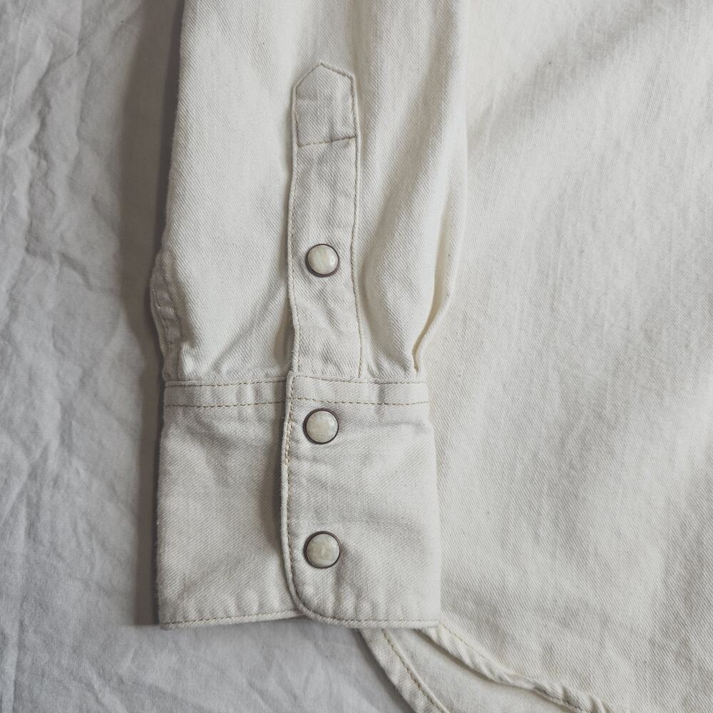 Faherty Out West Shirt Ecru Chambray Cream Women S Snap Button Down Western - Picture 5 of 7
